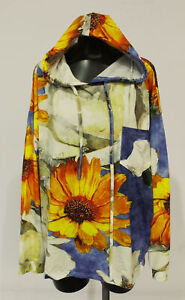 Lily By Firmiana Women Floral Chest-Pocket Hoodie JB1 Blue & Yellow Size 4XL NWT