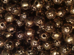 VTG 100 BRONZE COATED ACRYLIC ROSE BUD ROUND SPACER BEADS 6mm #022719r - Picture 1 of 3