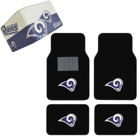 NFL Los Angeles Rams Car Truck Carpet Floor Mats & Synthetic Leather Wallet Set Cover