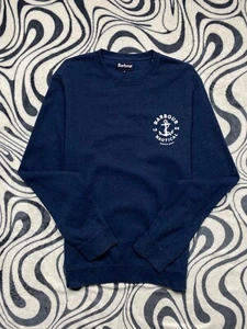 Men's Barbour Nautical Blue Front Logo Crew Neck Sweatshirt Pullover Size M - Picture 1 of 6