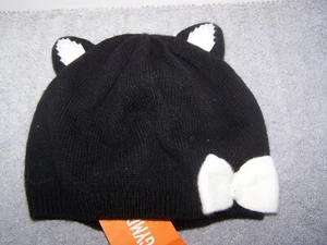 Gymboree Girls Hat Beanie Black Animal Ears with White Bow Size 2T-3T NWT - Picture 1 of 2