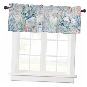 Coastal Valances for Windows, Nautical Summer Beach Kitchen 54 x 18 Inch Crab - Picture 1 of 8