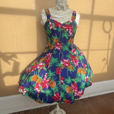 Vintage Hawaiian Sun Dress L/XL Pineapple & Hibiscus Print Dress - Image 1 of 4