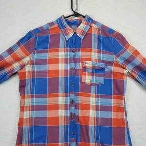 Hollister Madras Blue Red Plaid Womens M Long Sleeve Button Up Shirt Preppy Hip - Picture 1 of 13