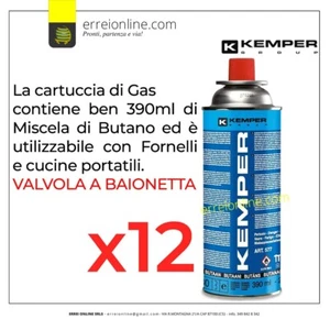 BOMBOLETTA CARTUCCIA GAS KEMPER 577 BUTANO 390 ML 227 GR FORNELLO CAMPEGGIO 12x - Foto 1 di 4