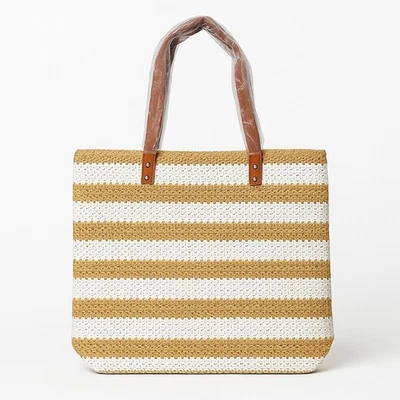 Bolso de hombro Thirty-One "Around Town Tote" - AF89 de paja a rayas blancas... Foto 1 de 4