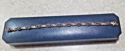 Brazalete Tenis Avon RJ Plata Esterlina 925 Oro 14k Vermeil Amatista Circonita C Firmado Foto 1 de 4