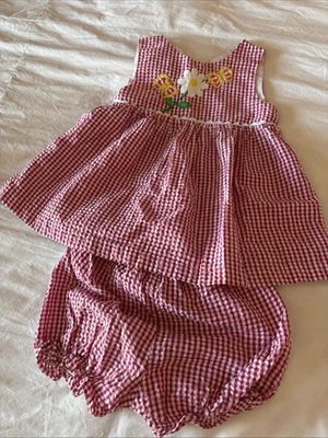 Vestido envolvente sin mangas bordado mariposa margarita a cuadros rojo Samara usado en excelente estado S 3T Foto 1 de 4