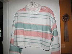 NEW.  Shein Long Sleeve Crop Top, New, Size XL, Multi Color stripes.  A GR8 Deal - Picture 1 of 4