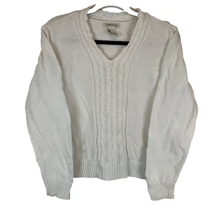 Jersey tejido con cable blanco Orvis cuello en V para mujer talla grande L - Imagen 1 de 12