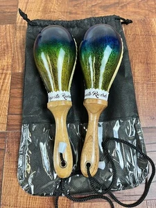 Leather Mini Maracas With Bag, Tri-Color Web Design. Maracas De Cuero-Mini 8.5” - Picture 1 of 5