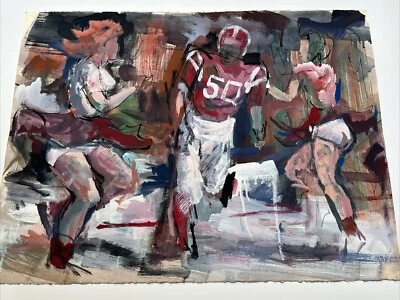 PINTURA DE ANIMADORAS DE FÚTBOL VINTAGE LISTADA PROFESOR BILL VOSS EXPRESIONISTA Foto 1 de 4