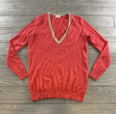 Wallace Women's Coral Pink V Neck Pullover Sweater Size Small Rabbit Hair blend - Image 1 of 4