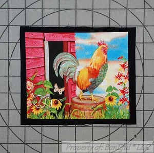BonEful Fabric FQ Cotton Quilt Applique Red Barn Rooster Chicken Farm Kitchen US - Picture 1 of 6