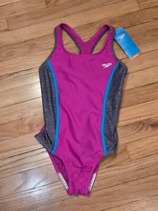 Speedo Girls Swimsuit Pink Gray Swimming 14 NWT - Picture 1 of 8