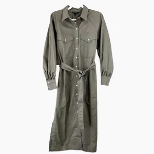 NEW BANANA REPUBLIC Women’s Small Snap Midi Shirt Dress Olive Utility Twill 2022 - Picture 1 of 16