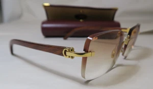 VINTAGE CARTIER RIMLESS BUBINGA WOOD EYEGLASSES 19-I40 - Picture 1 of 14