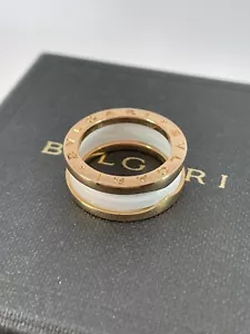 BVLGARI Ring #51 K18PG 2 Band Ring B.Zero1 Ceramic Rose And White Mint FULL SET - Picture 1 of 13