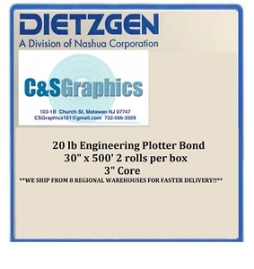 2 ROLLS 30" x 500' 20lb Bond Paper Wide Format Engineering Copier 3" core - Picture 1 of 2