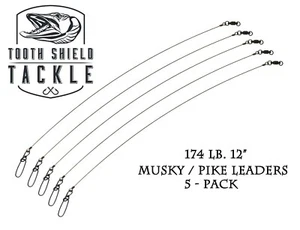 5 Pack 174 lb 12" Musky Pike Stainless Steel Jerkbait Leaders Stay-Lok BB Swivel - Picture 1 of 1