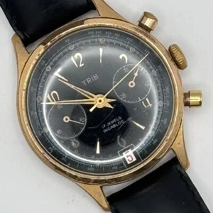 Reloj Tribaudeau cuerda manual 17 joyas Landeron 248 negro/oro vintage - Imagen 1 de 8