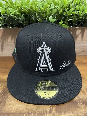 New Era Los Angeles LA Angels Black/White Palm Tree Fitted Hat Men’s Size 7 1/4 - Image 1 of 4