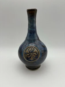 Ceramic Bud Vase Celtic Triple Spiral By Colm De Ris With Markings On Base - Picture 1 of 11