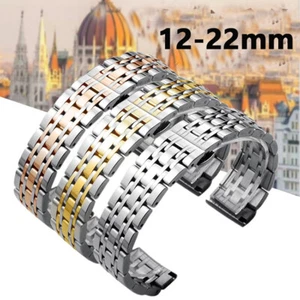 Bracelet Wristband Watch Band Curved End 12-24mm Stainless Steel Straps - Picture 1 of 17