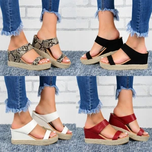 Women's High Wedge Heel Sandals Platform Slip On Peep Toe Slippers Light Shoes - Picture 1 of 13