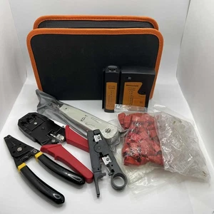 RJ45 Crimping Tool Kit with Cable Tester Stripping Pliers Punch Down Tool - Afbeelding 1 van 8