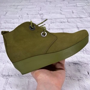 Vintage Arche Dark Green Suede Rubber Wedge Heel Sole Mid Top Ankle Boots 40 - Picture 1 of 6