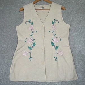Chaleco Vintage Etam Crema Bordado Longline Abotonado Top Mujer’s 14 - Imagen 1 de 7