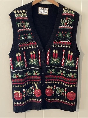 Chaleco Suéter Navidad Vintage Reliquia Coleccionables Mujer Talla Mediana Velas  Foto 1 de 4