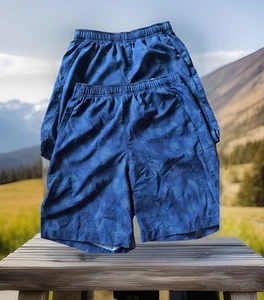 Old Navy Active Boys Blue Lined Shorts 2 Pairs Size L (10-12) Elastic Waist - Picture 1 of 9