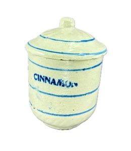 Blue & White Stoneware Spice Jar or Canister - Cinnamon - Original Lid Striped - Picture 1 of 13
