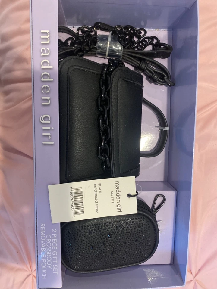 Bandolera y bolsa extraíble nueva con etiquetas Madden Girl negra 2 piezas mini asa superior Foto 1 de 1