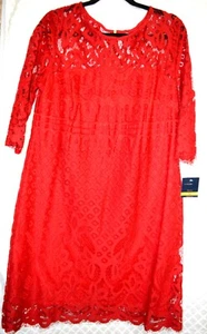 Elegant Women's Lace Dress JUST TAYLOR, Color Red, Size 14, 100% Polyester, NEW - Picture 1 of 6