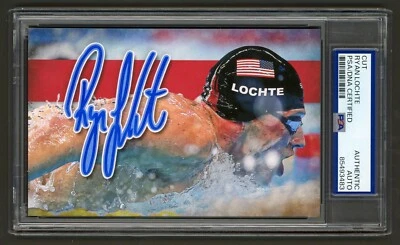 Cartão fotográfico automático nadador medalha de ouro olímpica (PSA) exibição corte assinado Ryan Lochte - Imagem 1 de 2