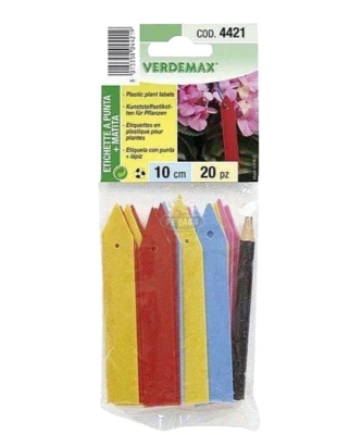 20 Etichette Colorate a Punta Plastica+Matita per Vasi Giardino cm10 Verdemax