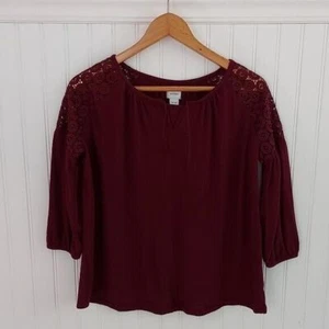 Old Navy Girl's XXL Burgundy Maroon Peasant Blouse Top Shirt v notch Tassels - Picture 1 of 6