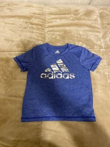Adidas Boy's Size 5 Blue w/Camouflage Logo Short Sleeve Crewneck T-Shirt - EUC - Picture 1 of 3