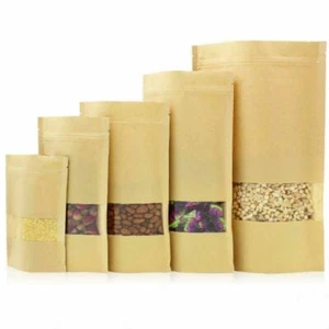Paper Bag Resealable Zip Lock Kraft Pouch Stand Up Foil Heat Seal Food Grade UK - Picture 1 of 5