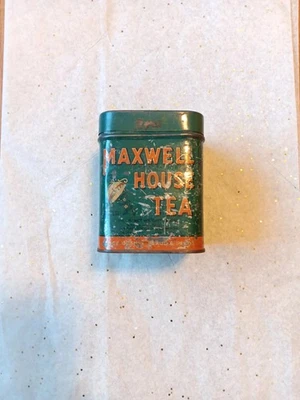 复古 Maxwell House Pekoe 茶 锡 长方形 金属 绿松石 蓝色 生锈 橙色 — 第 1/2 张图片