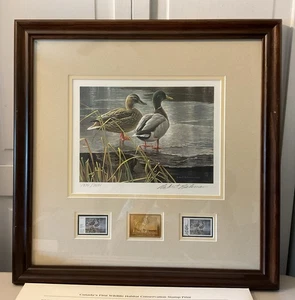 ROBERT BATEMAN 1985 signierter Entenmarkendruck MEDALLION ED. Stockente Paar - Bild 1 von 10