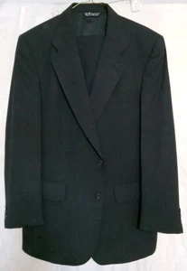 Halston Anzug Herren 40 schwarz 2 Knöpfe 100% Wolle Hose 34x31 Plissee - Bild 1 von 15