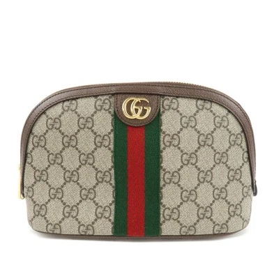 GUCCI Sherry GG Supreme Leather Large Cosmetic Pouch Beige Brown 625551 Used F/S - Изображение 1 из 4