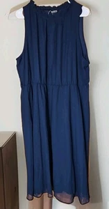 NWT 18-20 2X Ruffle High Neck Sheer Midi Dress. Pockets Sleeveless Bloomchic - Picture 1 of 9