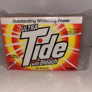 Vintage Ultra Tide with Bleach Whitening Laundry Detergent Sample Box 3 Loads - Picture 1 of 9
