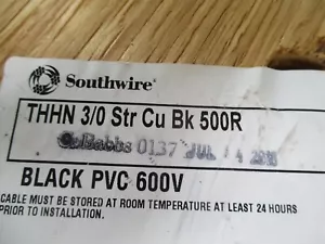 60 Fuß 3/0 AWG Southwire THHN THWN-2 Kupferlitze Baukabel 600 V schwarz - Bild 1 von 4