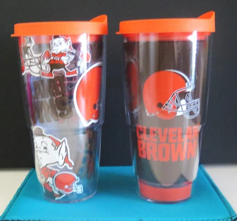 TWO (2) BEAUTIFUL, CLEVELAND BROWNS, 24oz TERVIS TUMBLERS Cover